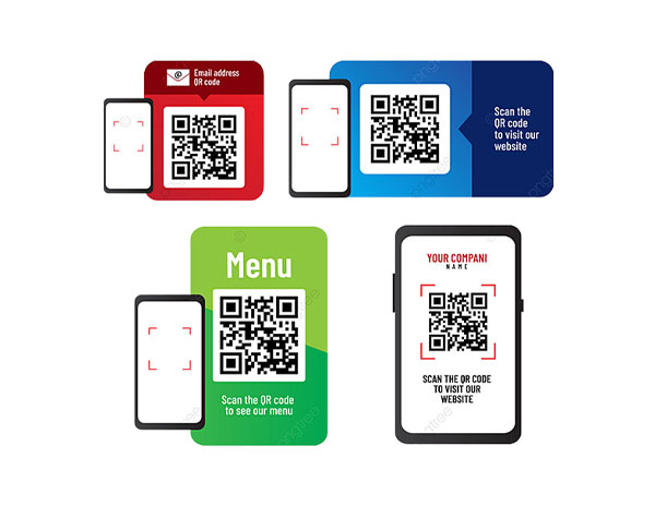 QR code menu examples on phones and table cards